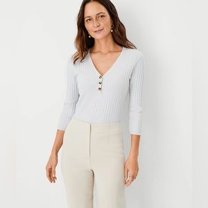 COPY - Ann Taylor Ribbed Henley Sweater - light blue